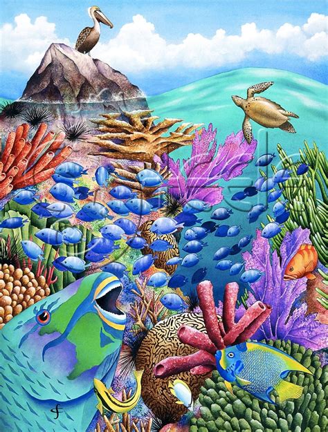 Carolyn Steele Tropical Art Print Scuba And Snorkel Coral Etsy