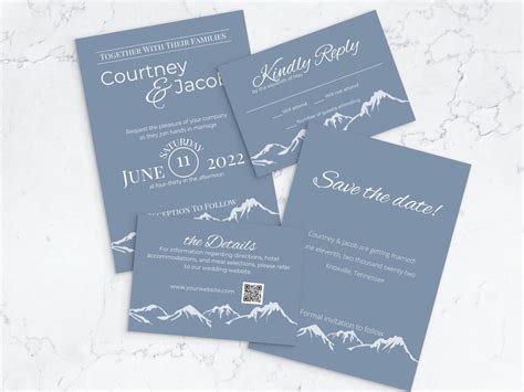Dusty Blue Mountain Wedding Invitation Suite For Destination Etsy