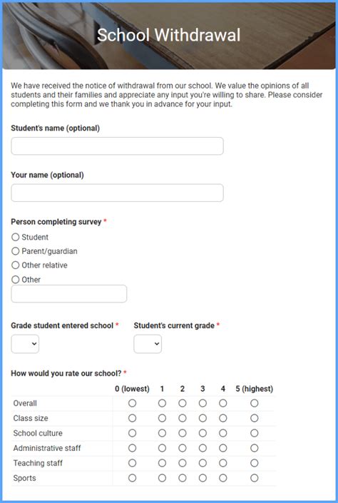 School Withdrawal Form Template Formsite