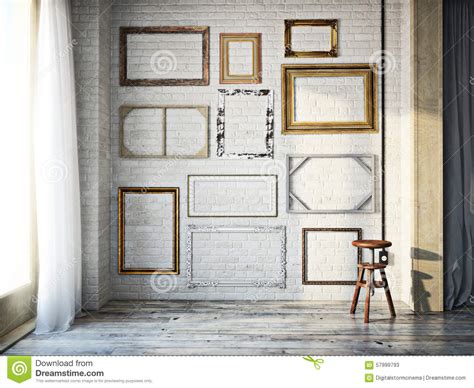 Abstract Interior Of Assorted Classic Empty Picture Frames