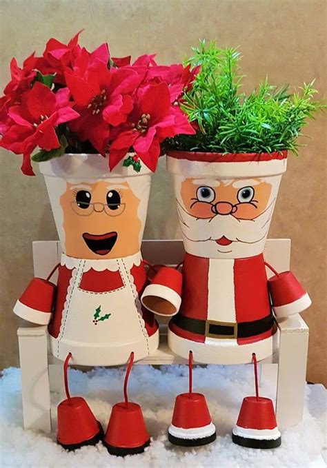 Mrs Claus Clay Pot People Christmas Planter And Candy Bowl Etsy