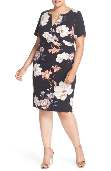 Adrianna Papell Side Pleat Floral Print Sheath Dress Plus Size
