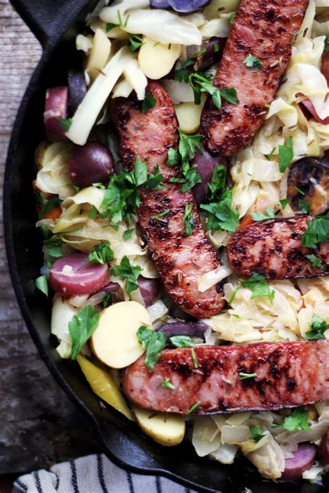 2) they defy the seasons, feeling as at home on the grill in summer as. Chicken Apple Sausage Skillet with Cabbage and Potatoes ...