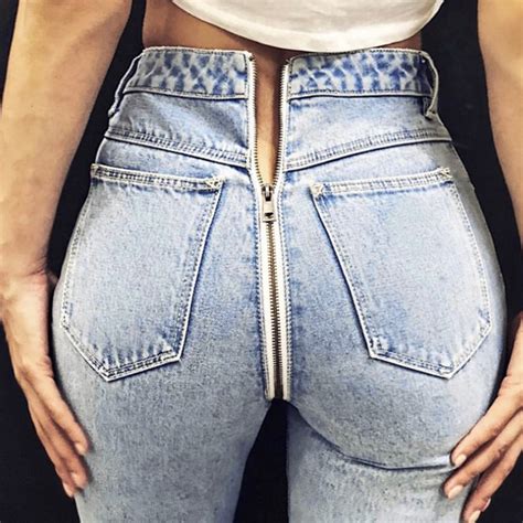 Sexy Street Back Zipper Jeans Women Ankle Dnim Pencil Pants Ladies Back