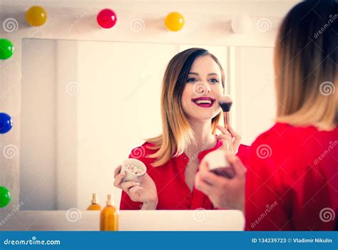 Young Caucasian Woman Applying Cosmetics Stock Image Image Of Female