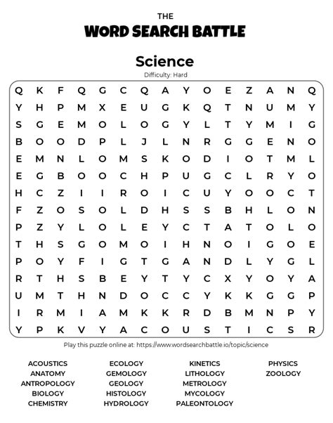 Science Word Search Printable