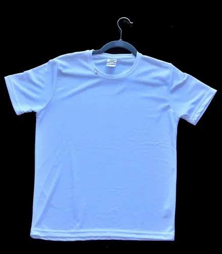Sky Blue Half Sleeve Promotional White Polyester Round Neck T Shirt