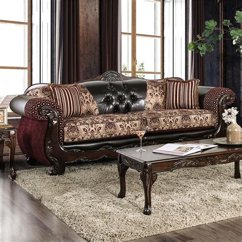 Furniture Of America Eli Faux Leather 2 Piece Sofa Set In Dark Brown