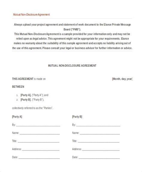 This non disclosure agreement pdf template contains the information of the two parties involved and has a signature field for both parties. FREE 11+ Sample Non-Disclosure Agreement Forms in PDF | MS ...