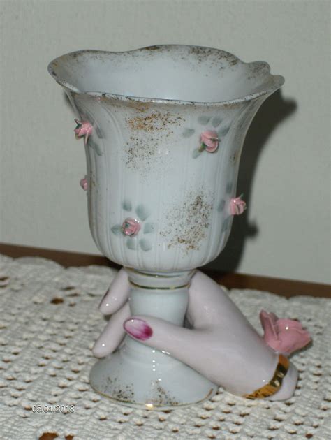 Vintage Lefton China Vase Hand Painted Porcelain Floral Embossed Hand