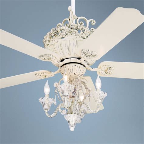 52 Ceiling Fan With Light Crystal Chandelier Rubbed White For Living