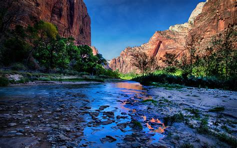 Usa Parks Water Mountains Zion Hdr Nature River Wallpaper