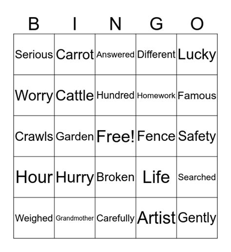 Unit Vocab Bingo Card