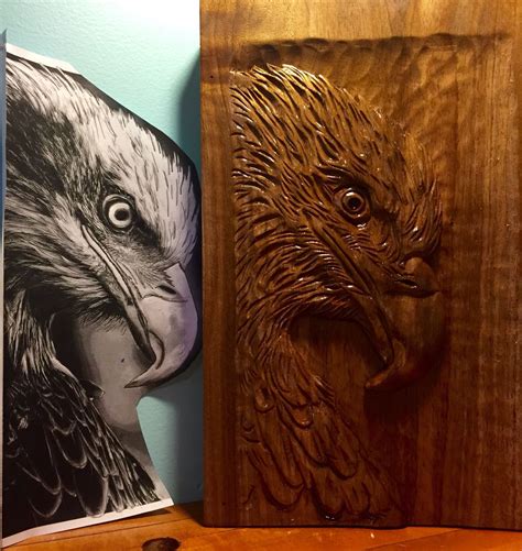 Relief Carved Eagle With Pattern In Butternut By Elizabeth Brown