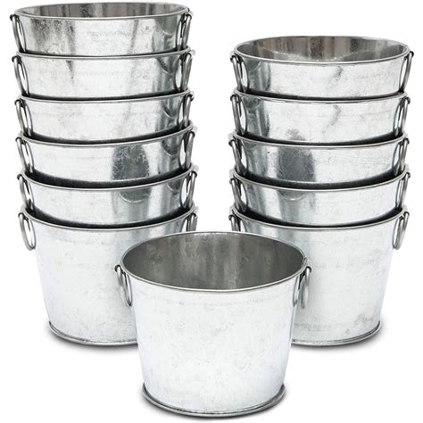 12 Pack Round Small Galvanized Metal Buckets Bin Planters Watering With
