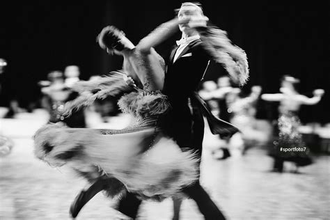 Couple Dancers Ballroom Dancing Blurred Motion Black And White Image