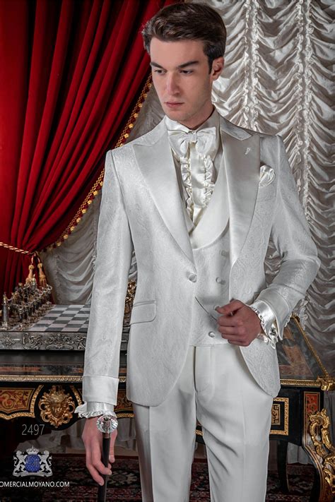 White Jacquard Fabric Suit With Satin Peak Lapel Ottavio Nuccio Gala