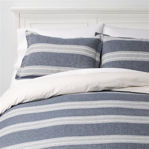 Fullqueen Chambray Yarn Dye Stripe Duvet And Sham Set Blue Threshold