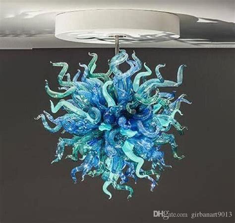 Lamp Glass Flower Pendants Blue And Green Glass Shade