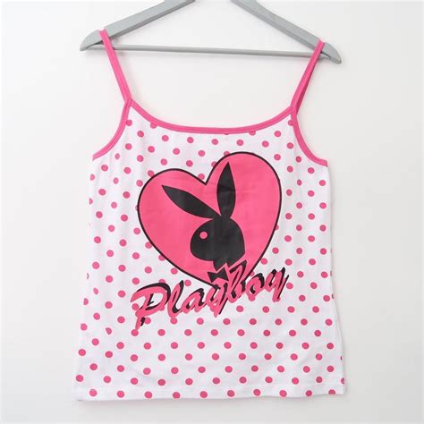 Y2k Playboy Strappy Cami Top Pink Polka Dot Pattern Depop