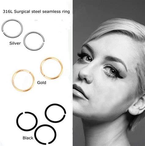 Showlove 15pcs 316l Surgical Steel Nose Ring Septum Hoop Seamless Rings Silver Anodized Gold