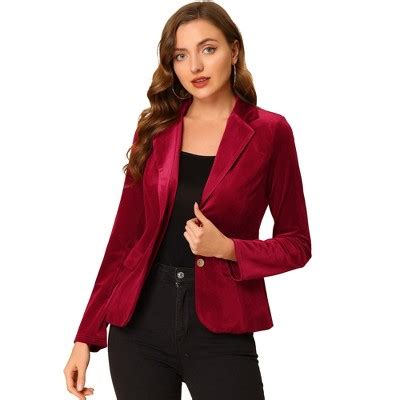 Allegra K Women S Vintage Notched Lapel Button Front Office Velvet