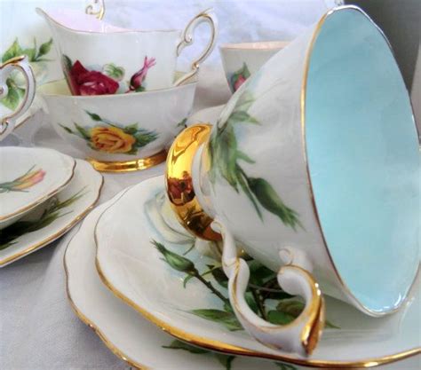 Paragon Harry Wheatcroft World Famous Roses Vintage China Tea Set Trio Harlequin Cup Saucer And