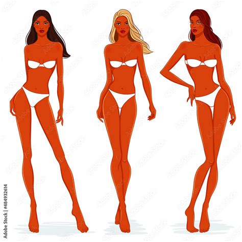 African American Fashion Models Posing Vector Illustration Women Body