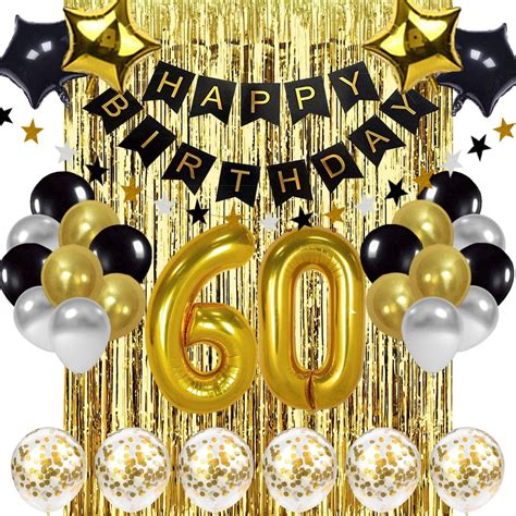 Black And Gold 60th Birthday Decorations Banner Balloon