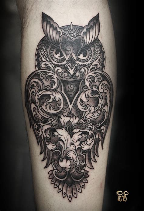Unique Dotwork Owl Tattoo Design For Leg Calf Owl Tattoo