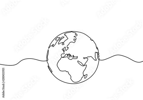 Earth Globe One Line Drawing Of World Map Vector Illustration