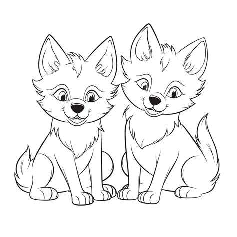 Two Puppies Coloring Pages With Puppies Outline Sketch Drawing Vector