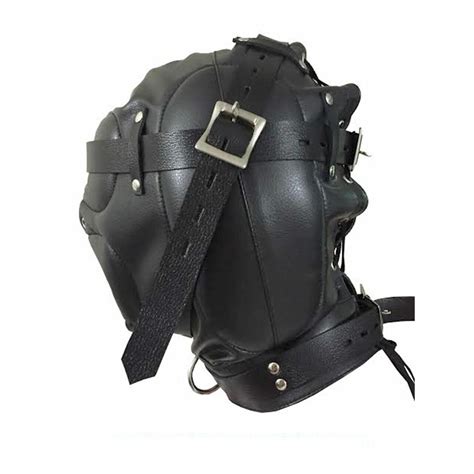 ADULT MASK SENSORY DEPRIVATION HOOD EXTREME BONDAGE SLAVE BLACK LEATHER