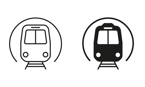 Subway Train Line And Silhouette Black Icon Set Metro Station