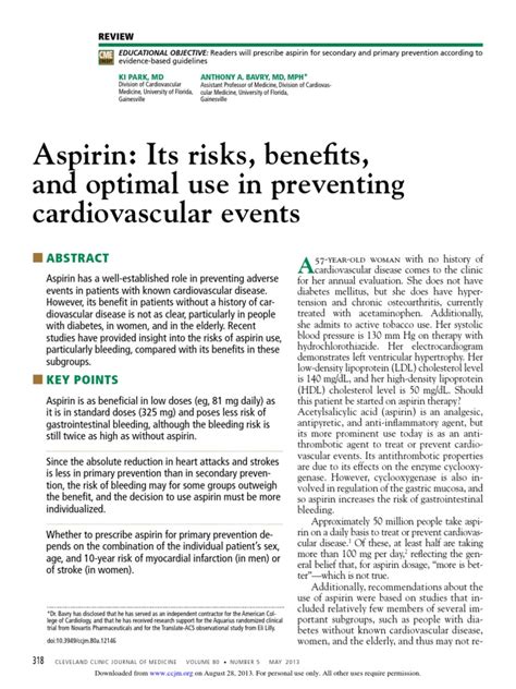 Aspirin Its Risks Benefits And Optimal Use In Preventing