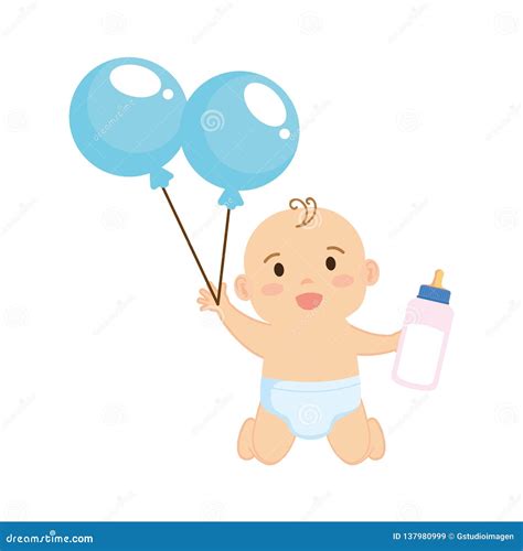Cute And Little Boy Baby With Balloons Helium Stock Vector