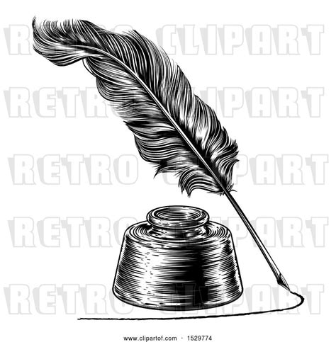 Vector Clip Art Of Retro Feather Quill Pen Drawing A Line Around An Ink