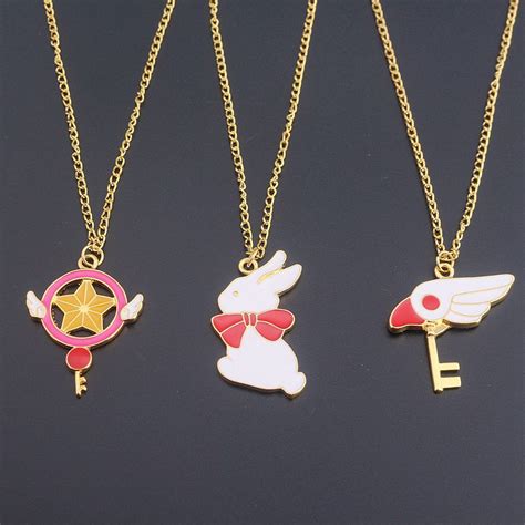 Anime Cartoon Sailor Moon Necklace Gold Enamel Rabbit Key Usagi Tsukino