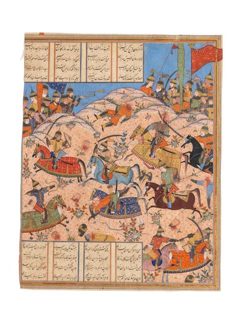 bonhams an illustrated leaf from a manuscript of firdausi s shahnama depicting the battle