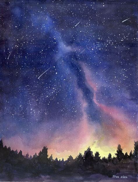 Watercolor Painting Print Starry Sky Print Starry Night Painting