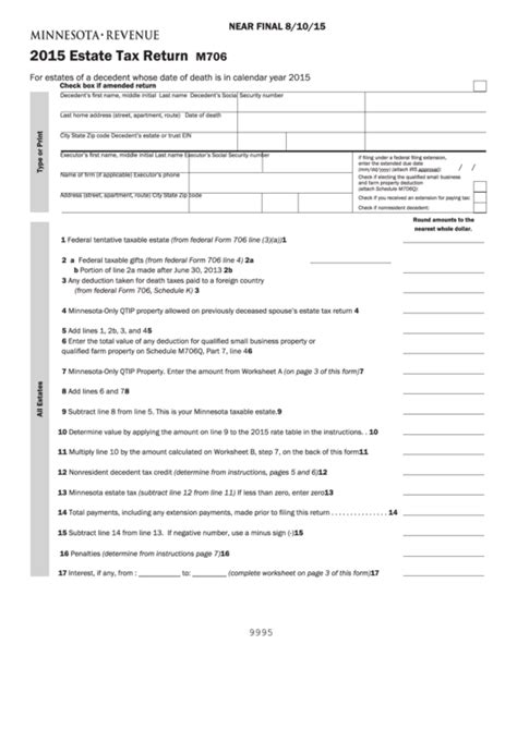 Form M706 Estate Tax Return 2015 Printable Pdf Download