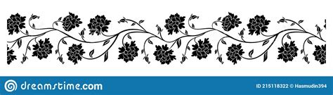 Vector Horizontal Seamless Vignette With Rose Buds Black And White