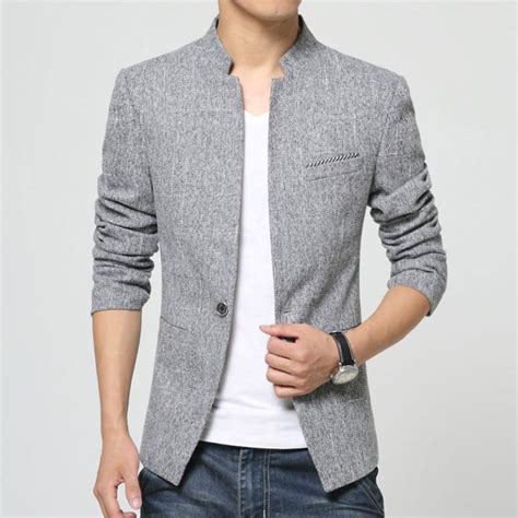 Waliicorners Mens Blazer Jacket Stand Up Collar Men Casual Slim Fit
