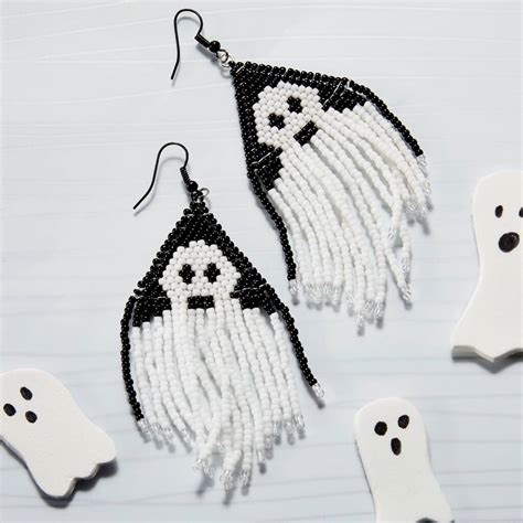 Halloween Ghost Seed Bead Earrings