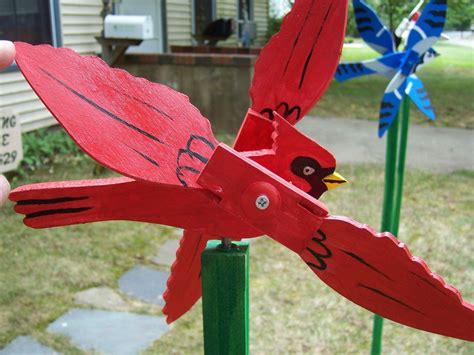 Handmade Wooden Cardinal Bird Shaped Whirligig For Your Yard Handmade