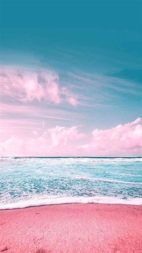Pink Sky And Beach Blue Gentle Ocean Background For Iphone And Android