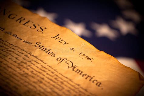 Us Declaration Of Independence On Flag Background Stock Photo Image