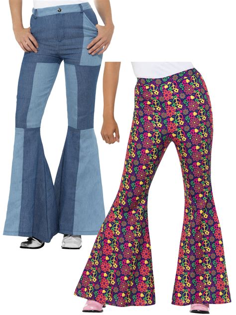 Ladies Deluxe Flares Flared Trousers Adult 60s 70s Hippy Fancy Dress