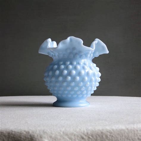 Vintage Blue Milk Glass Hobnail Vase By Fenton Medium Baby Etsy