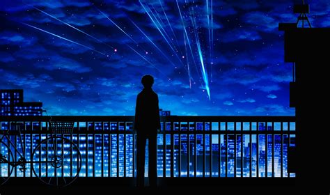 Your Name Taki Tachibana Silhouette Scenic Night Stars Clouds Anime